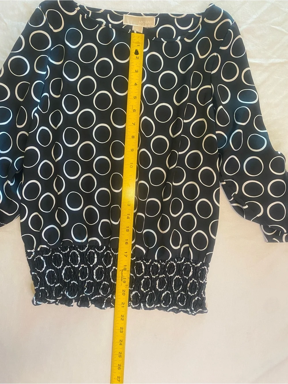 MICHAEL Michael Kors Elastic Waist Camp Long Sleeve Sz M Geometric Print Blouse